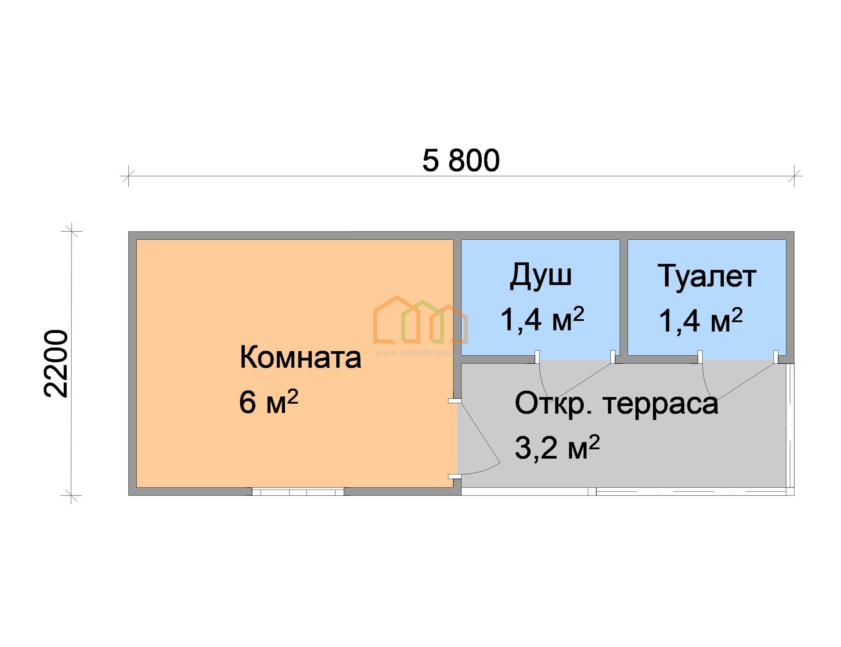 Дачная бытовка Василёк - 9 5.8x2.2 Площадь: 12.76 м² с крыльцом в готовом  виде с душем и туалетом под ключ в Шатуре и области